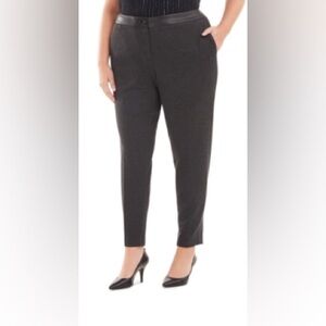 Calvin Klein Size 20W Black Dress Faux Leather Waist Slim Gray Leg Pants Pockets